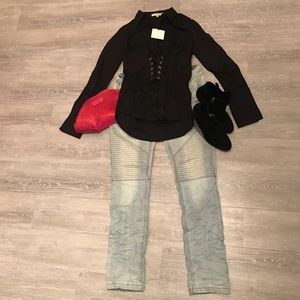 NWT Free Generation black corset style blouse